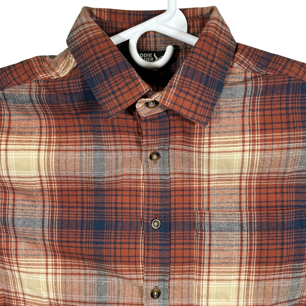 Eddie‎ Bauer Mens Orange Brown Plaid Flannel Button Down Shirt Size Medium NEW